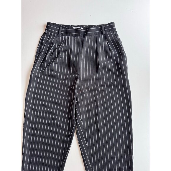 Aritzia BABATON Modesto Black Striped Matte Satin Pleated Trousers Pants, Size 6 - Picture 2 of 15